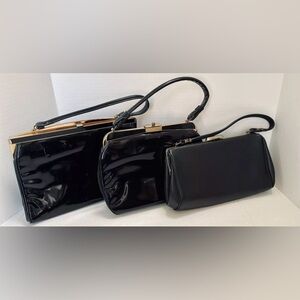 VTG  Black Patent Leather Clutch Purse Handbag Lot Of 3